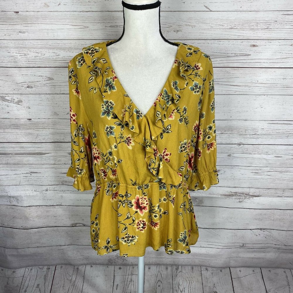 Sundance Womens Surplice Peplum Ruffle Blouse Size
